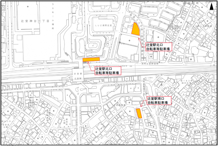 辻堂駅周辺市営有料駐輪場位置図